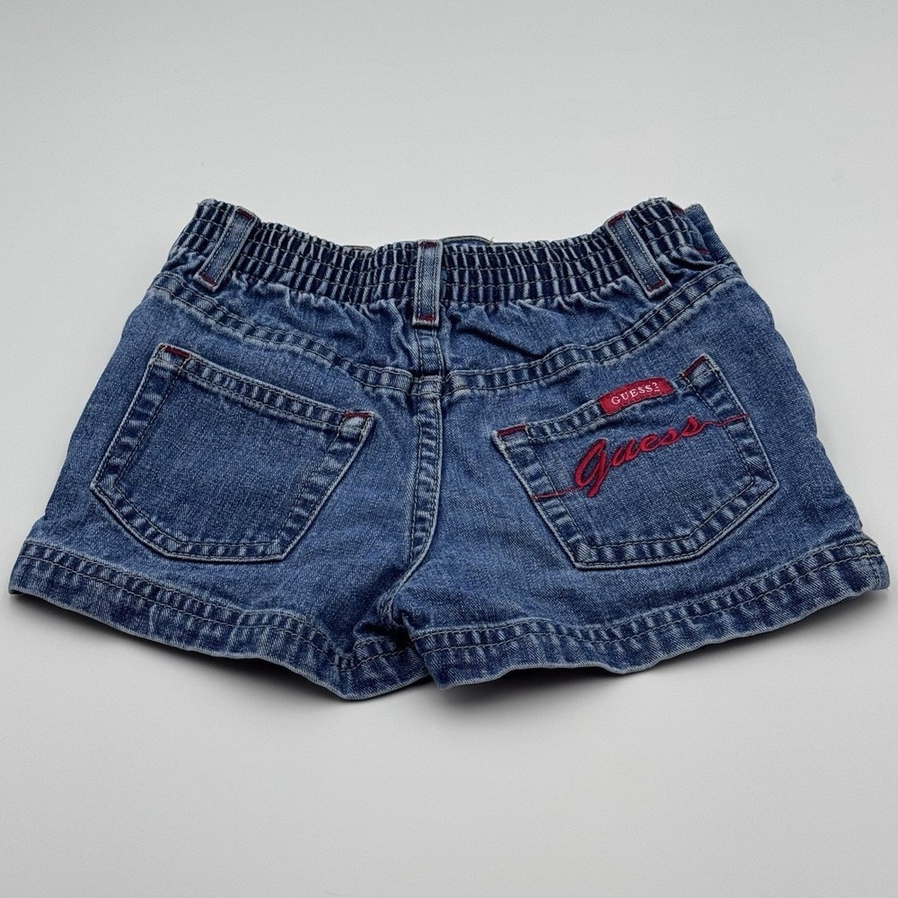 Vtg Y2K GUESS Girls 4T Blue Denim Shorts 100% Cotton Embroidered Branded Pocket - Picture 2 of 12